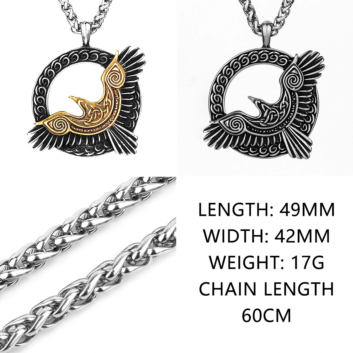 Nordic Viking Odin Crow Titanium Steel Pendant Retro Fashion Necklace