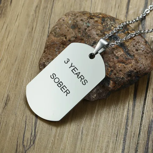 3 Years Sober Steel Dog Tag