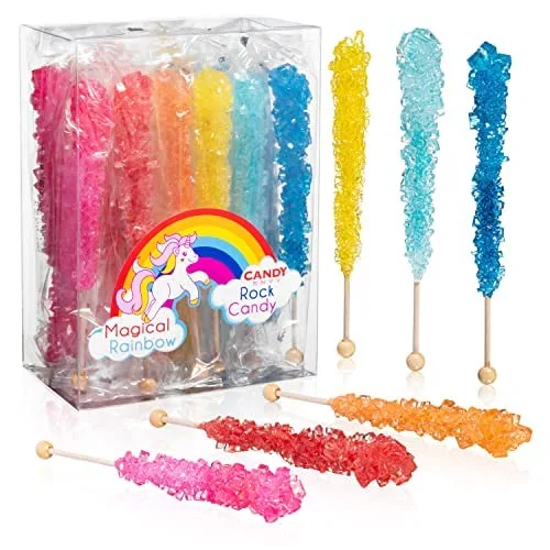 Candy Envy - Magical Rainbow Rock Candy Sugar Sticks - 18 Indiv. Wrapped - Assorted Colors