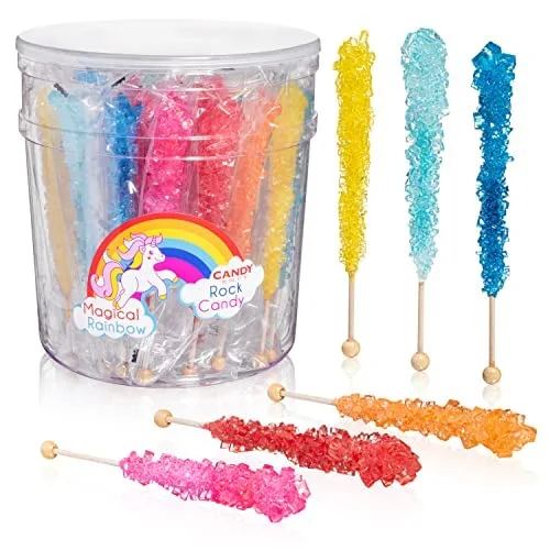 Candy Envy - Magical Rainbow Rock Candy Sugar Sticks - 36 Indiv. Wrapped - Assorted Colors