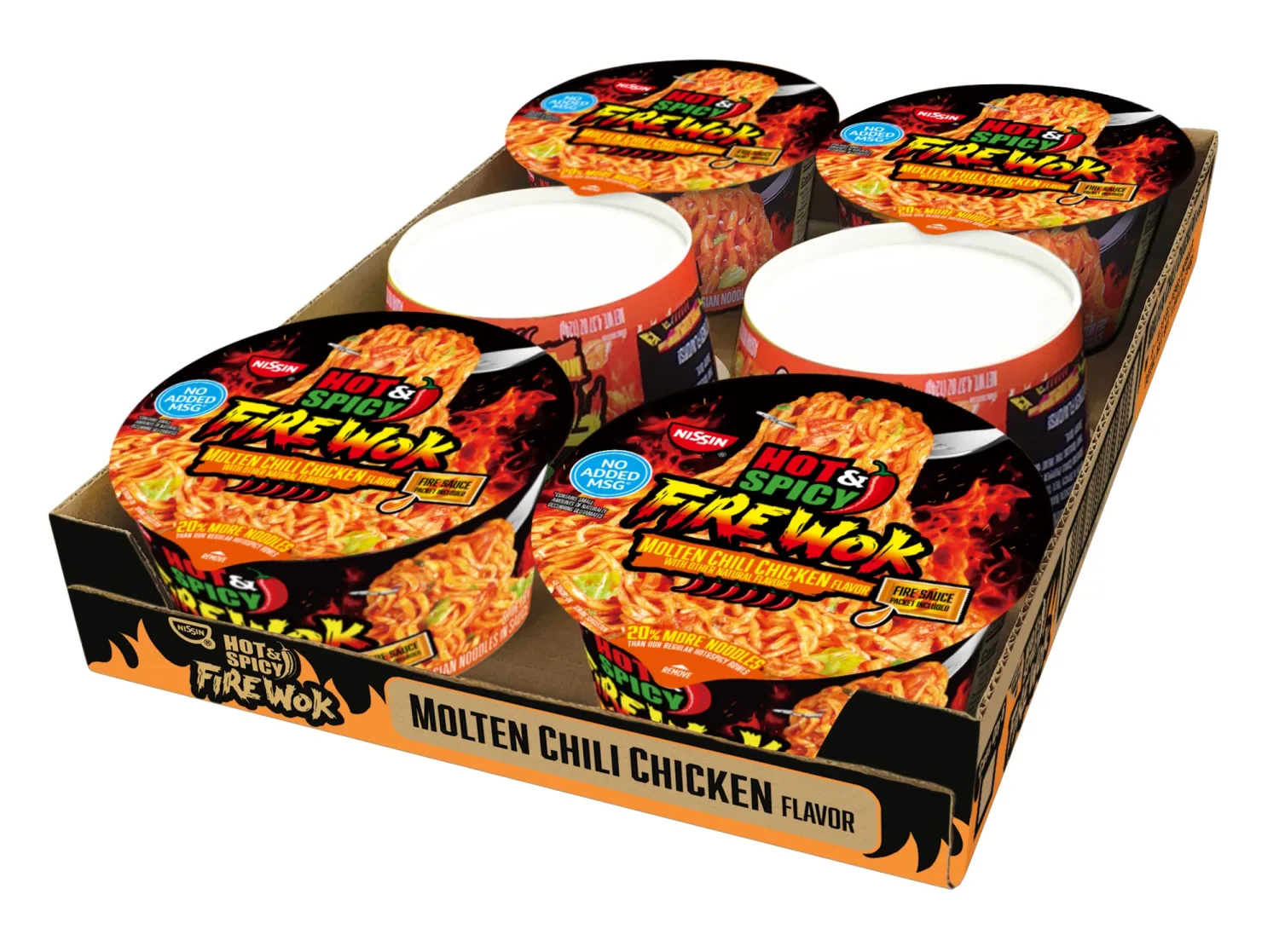 Nissin Hot & Spicy Fire Wok, Molten Chili Chicken, 4.37 Ounce (Pack of 6)