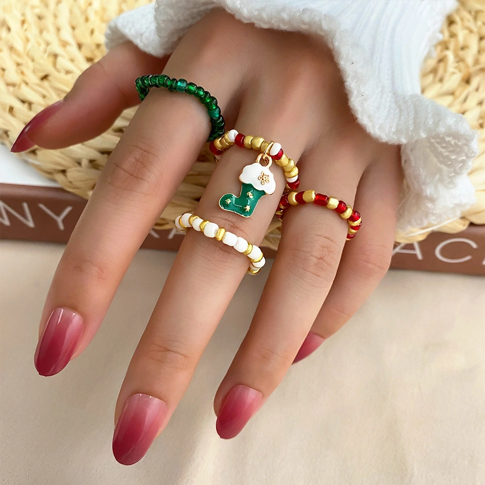 Christmas Rice Bead Ring 4 Pieces Set