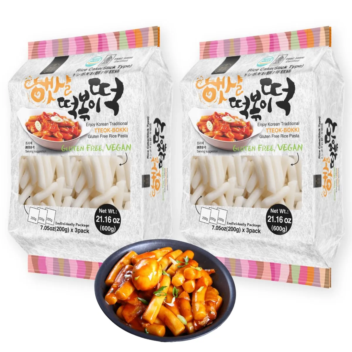 Korean Rice Cake Tteokbokki Stick – 2 Pack (3 Individual Package X 2 Pack) Vegan, Non-GMO, Gluten Free, Tteok Rice Cakes Food Pasta 21.16 oz Per Pack