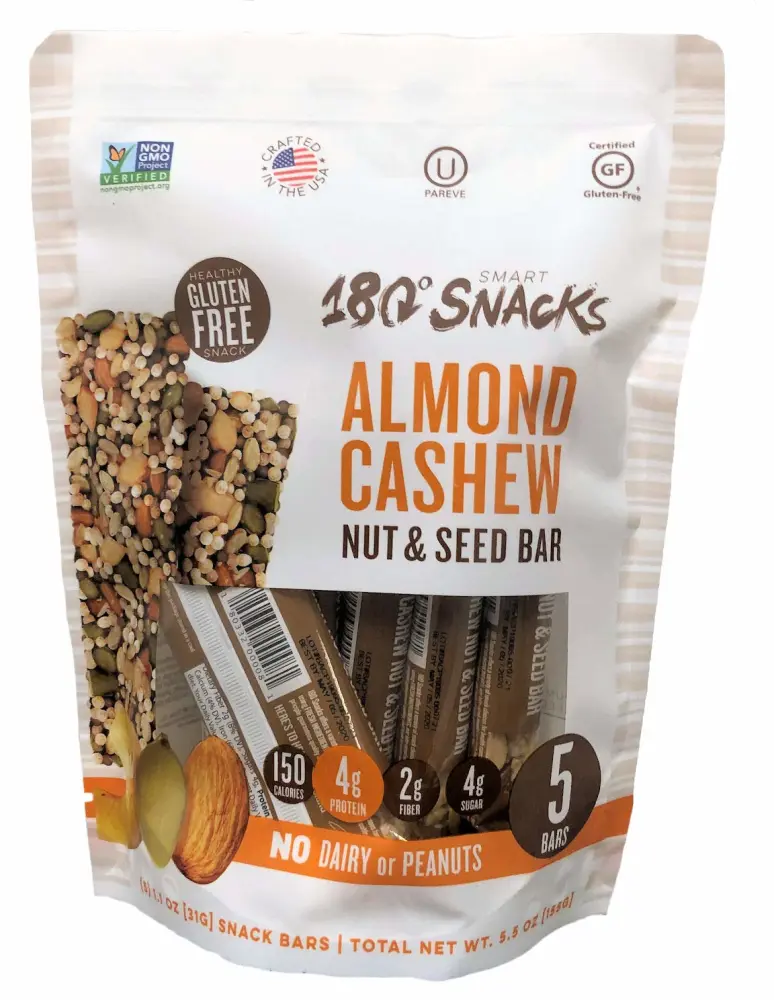 180 Snacks Fruit Nut & Seed Crunch Bar 1 Pack, 5 Snack Bars (Almond Cashew)