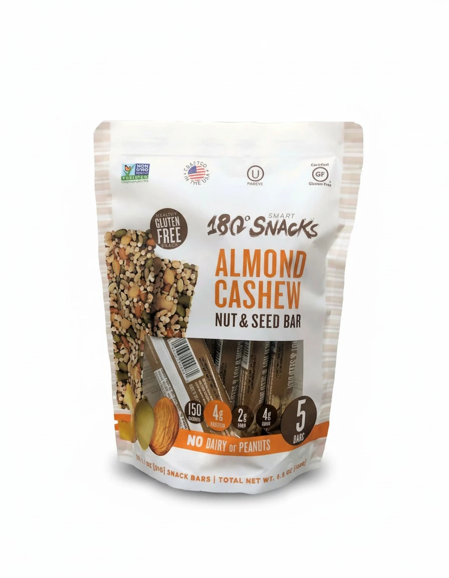 180 Snacks Fruit Nut & Seed Crunch Bar 1 Pack, 5 Snack Bars (Almond Cashew)