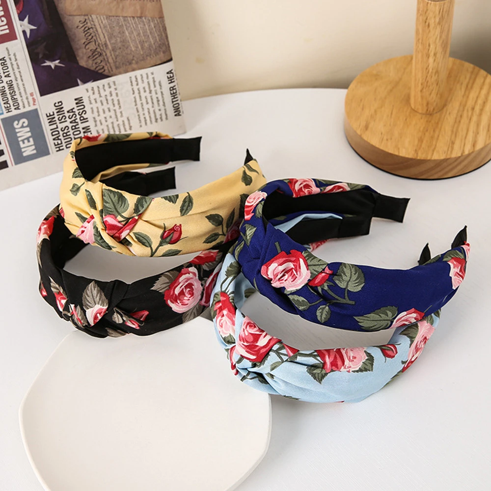 Floral Cross Wide Edge Fabric Headband