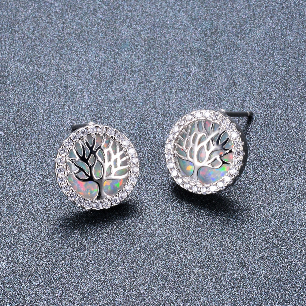 Opal Tree Of Life Stud Earrings Statement