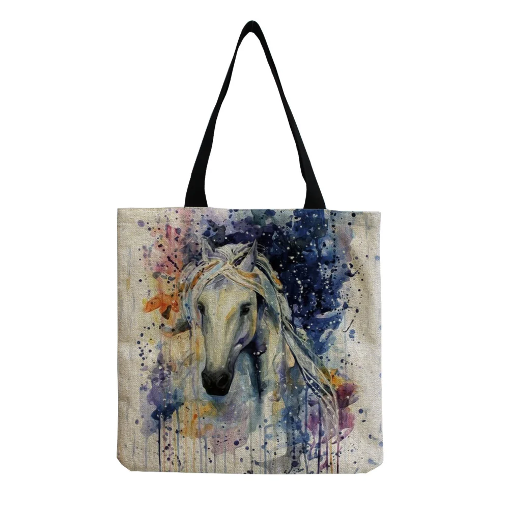 Creative Portable And Versatile Shopping Bag Color Horse Printed Shoulder Bag