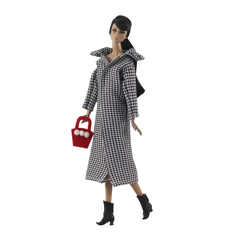 6 Points Dress-up Doll Super Model Xinyi Peach FR Clothes Houndstooth Coat Bag Two-piece Toy Set