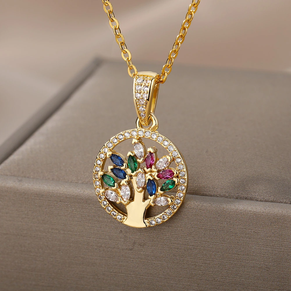 Tree Of Life Pendant Colorful Zircon Necklace