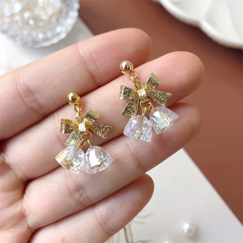 Women's Fashion Christmas Bow Crystal Bell Shape Earrings