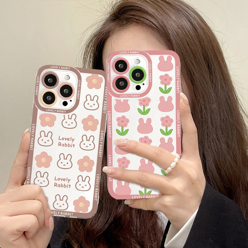 Japanese And Korean Plaid Flower Rabbit Mobile Phone Shell