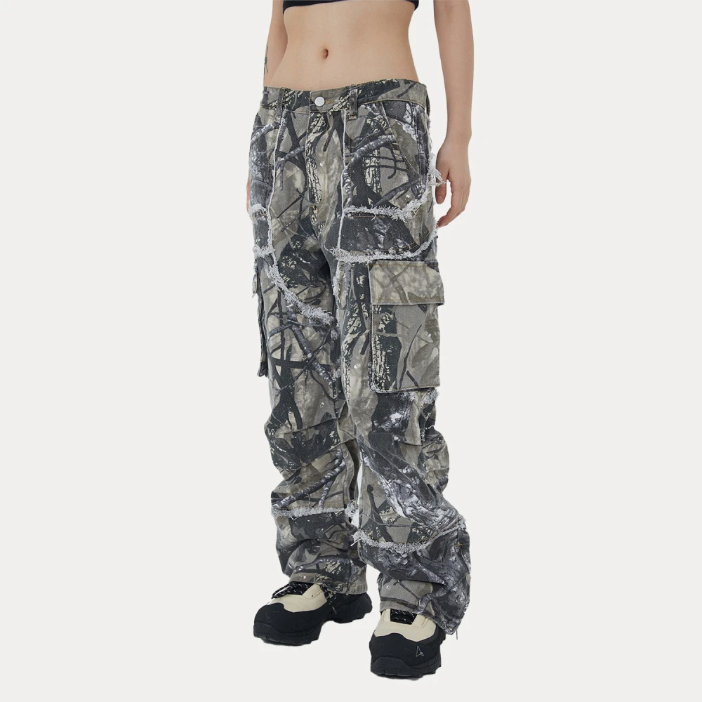 Guochao Brand Street Jungle Camouflage Leaf Trousers Loose