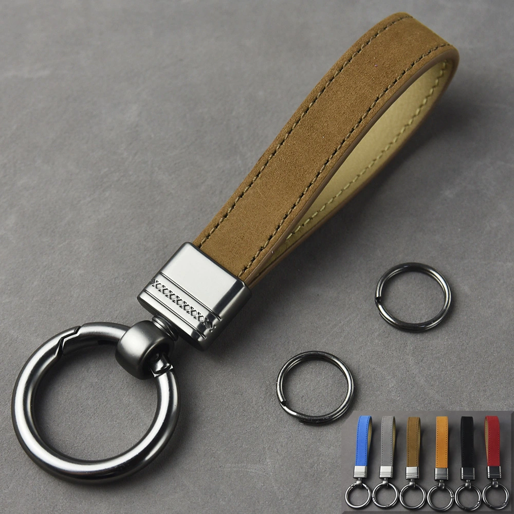 Frosted Head Leather Spring Key Ring