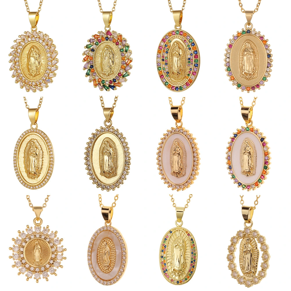 Women's Religious Jewelry Copper Micro-encrusted Zirconia Virgin Mary Pendant Devotee Necklace