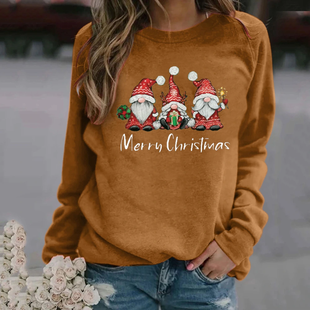 Christmas Pattern Printed Long Sleeve Round Neck Sweater Women
