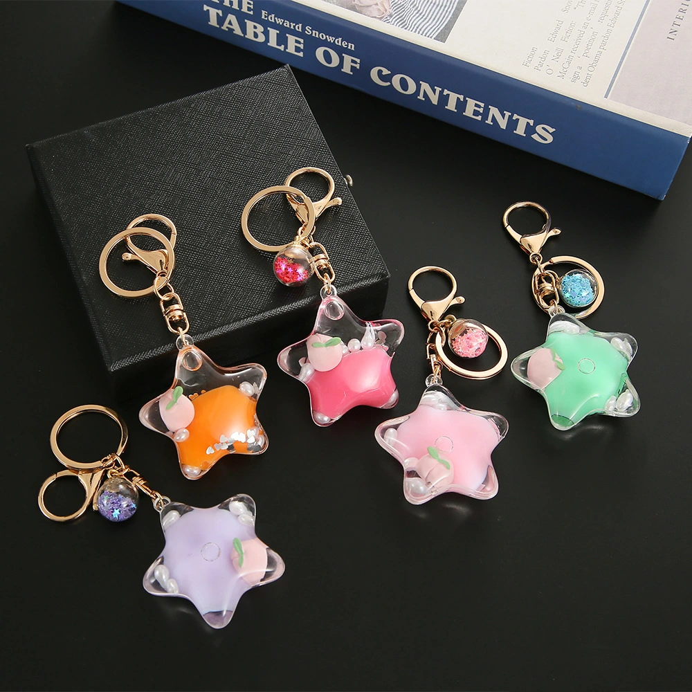 Color Small Pendant Peach Five-pointed Star Liquid Quicksand Keychain