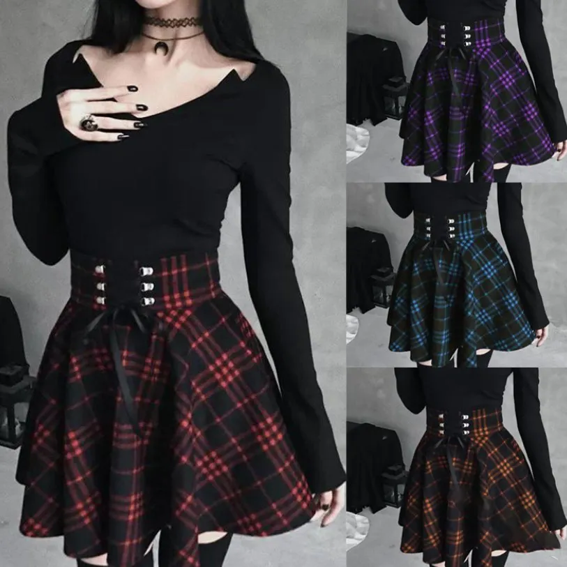 Women's Plaid Asymmetric Skirt Ribbon Waist Slimming Large Skirt