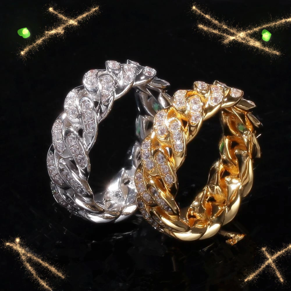 Zircon Cuban Chain Ring Men's Full Zirconium Plating