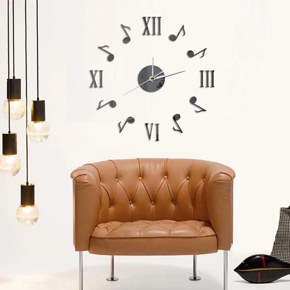 Roman Note Mute Retro Decorative Wall Clock Acrylic Mirror Effect Wall Sticker