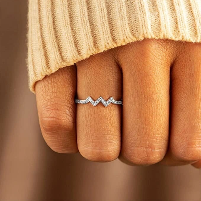 Simple Fashion Geometric Peaks With Diamonds Adjustable Ladies Ring