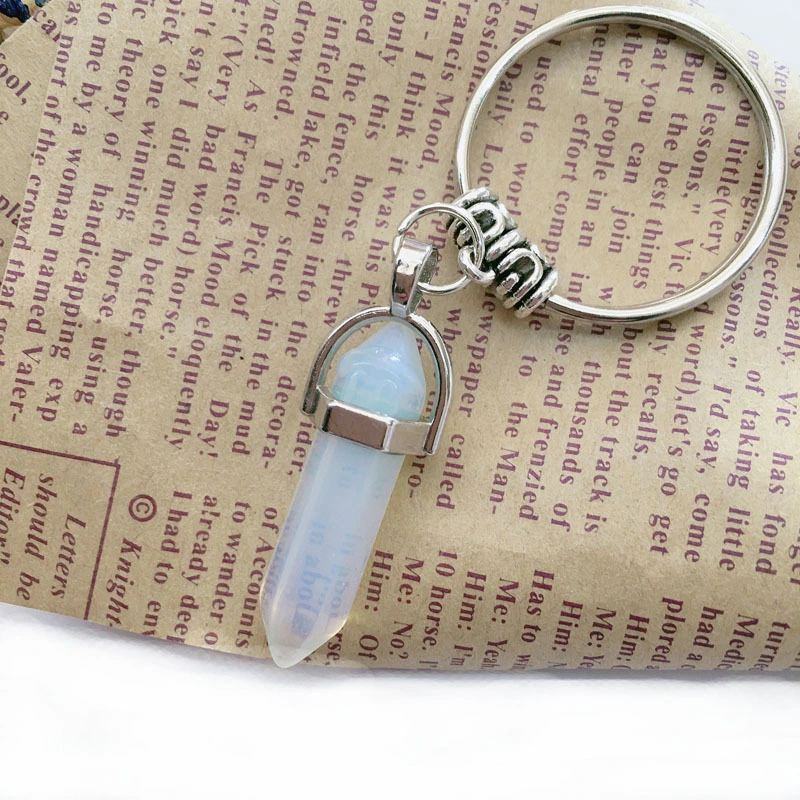 Natural Stone Hexagonal Column Alloy Keychain