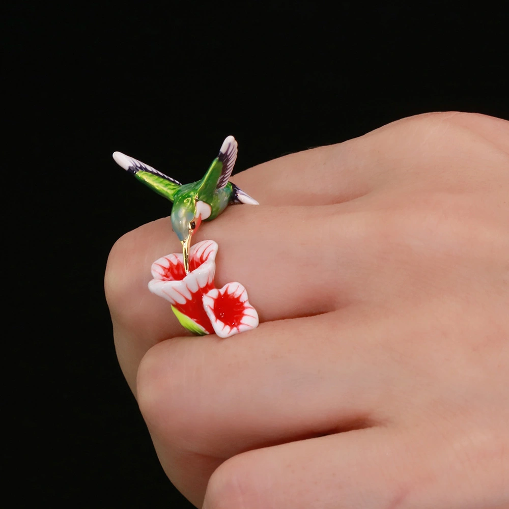 Niche Design Hummingbird And Flower Ring