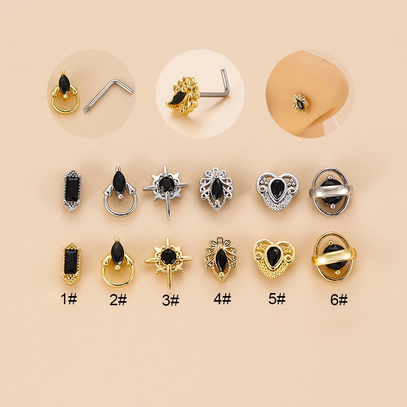 Vintage Zircon Stainless Steel Nose Nail