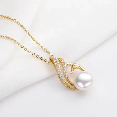 14K Gold Filled Chain Necklace 9-9.5mm Natural Freshwater Pearl Swan Necklace Women Anniversary Engagement Jewelry Gifts