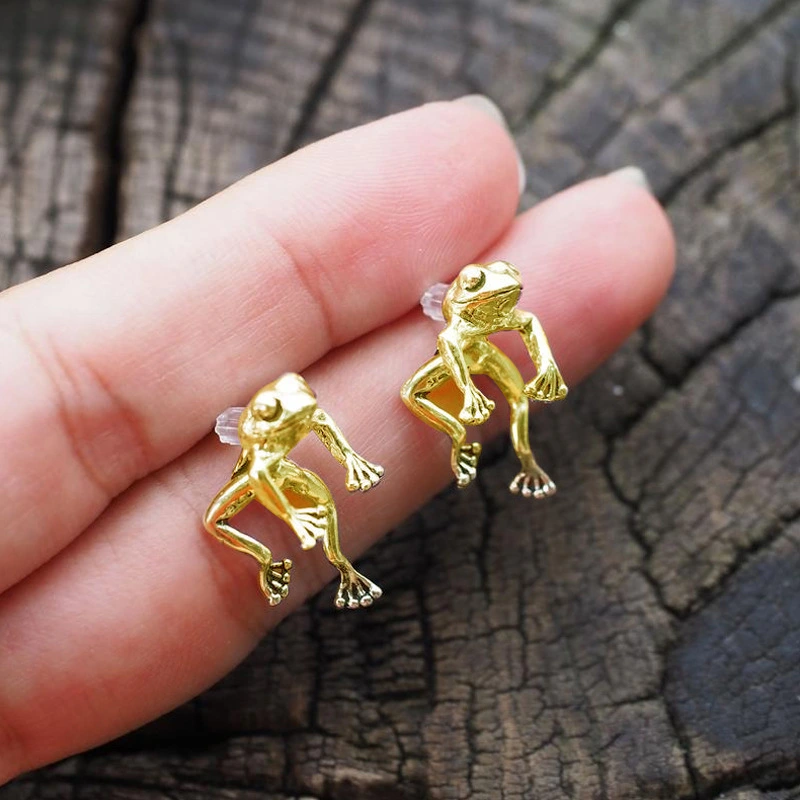 Women's Vintage Silver Frog Cat Earrings