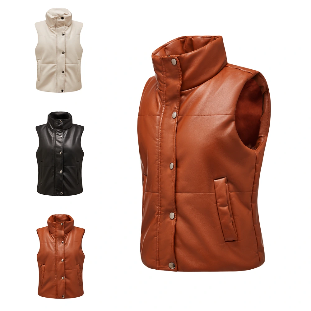 New Fashion Women PU Leather Vest Waistcoat Female Sleeveless Jacket Black
