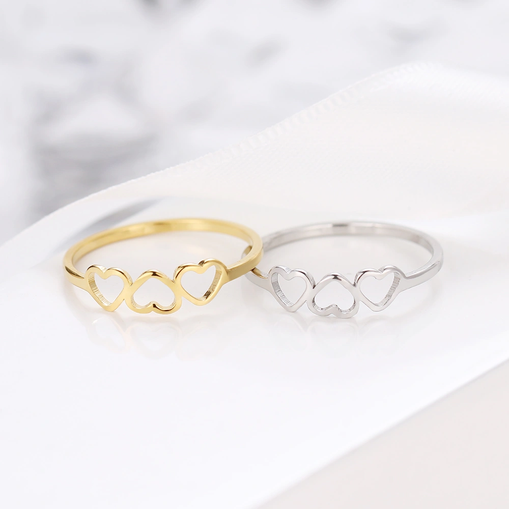 316L Stainless Steel Ring Love Fashion Three Hearts Wedding