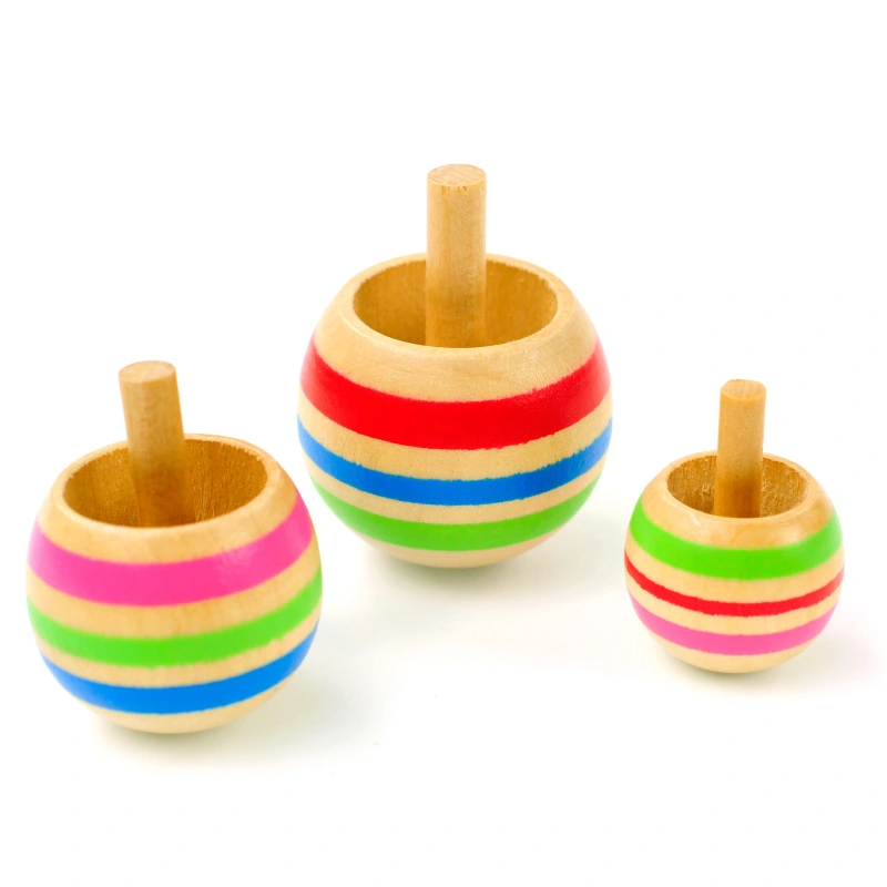 Wooden Handmade Children's Toy Magic Inverted Rotating Gyro Large, Medium And Small 3 Pieces