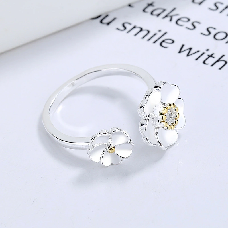 Simple Fashion Flower Ring Japanese And Korean Style Inlaid Zircon