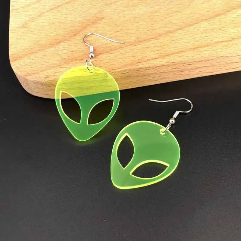 Transparent Fluorescent Green Alien Earrings