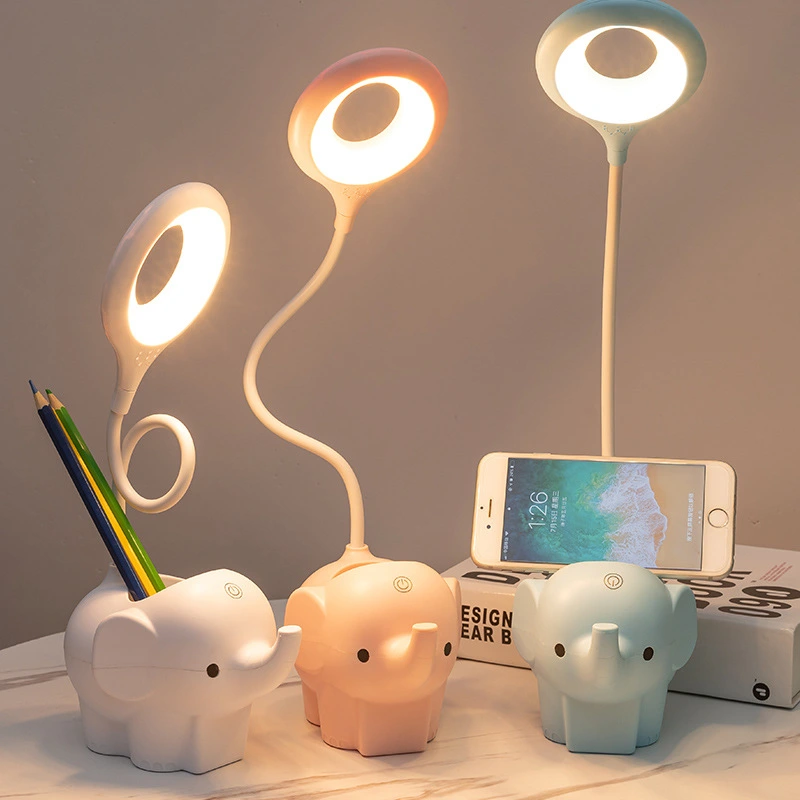 Little Elephant Eye Protection Three-Color Pen Holder Table Lamp