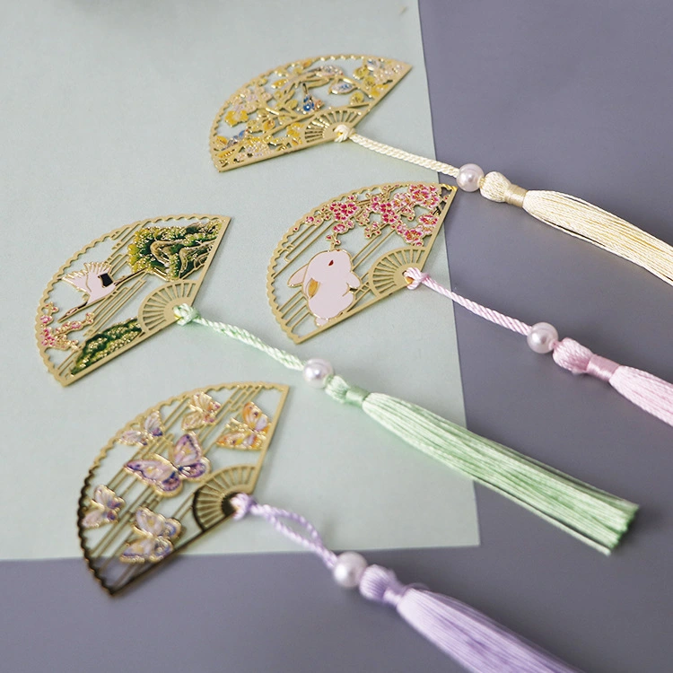 Chinese Folding Fan Brass Corrosion Metal Color Bookmark