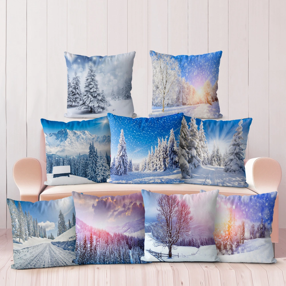 Scandinavian Home Snow Landscape Printed Pillowcase