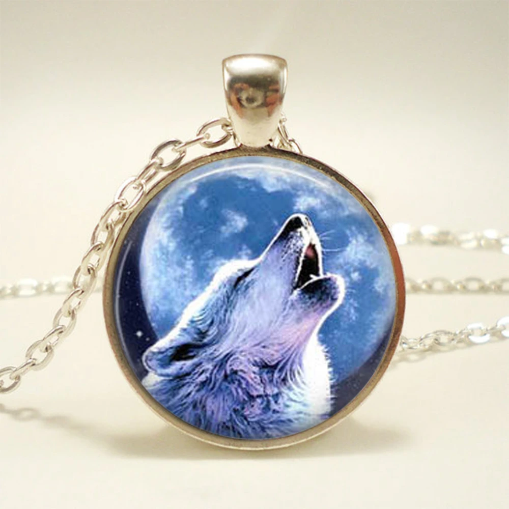  European And American New Bronze Glass Ornament Wolf Totem Time Stone Pendant Necklace