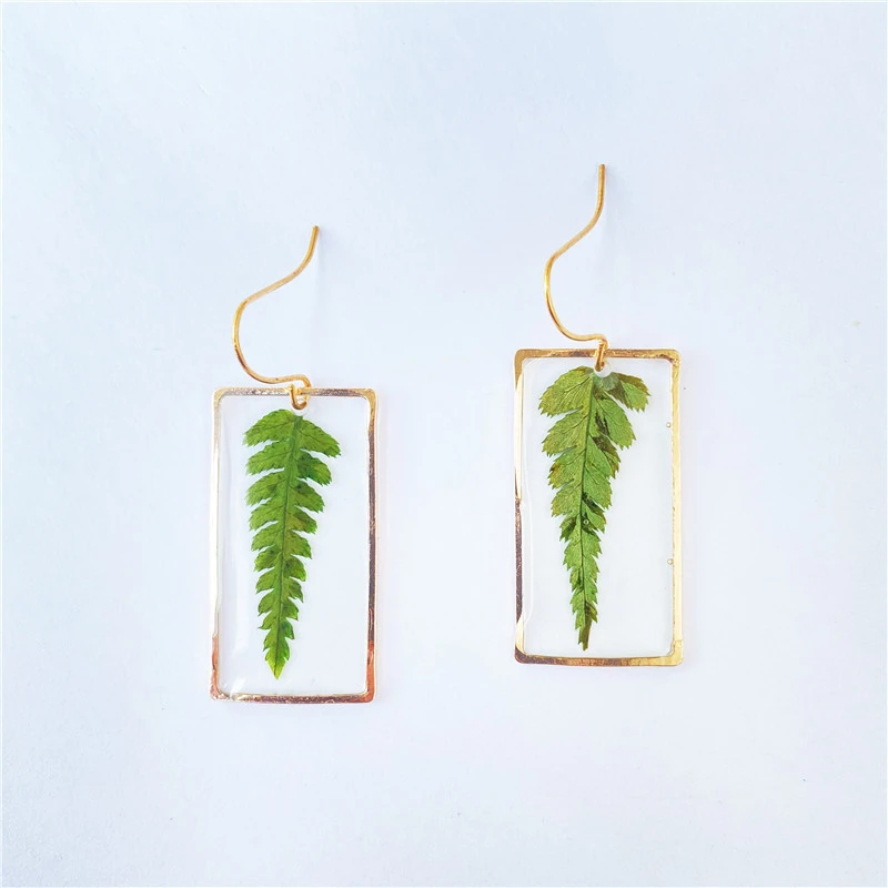 Creative Rectangular Leaves Fashionable Resin Earrings