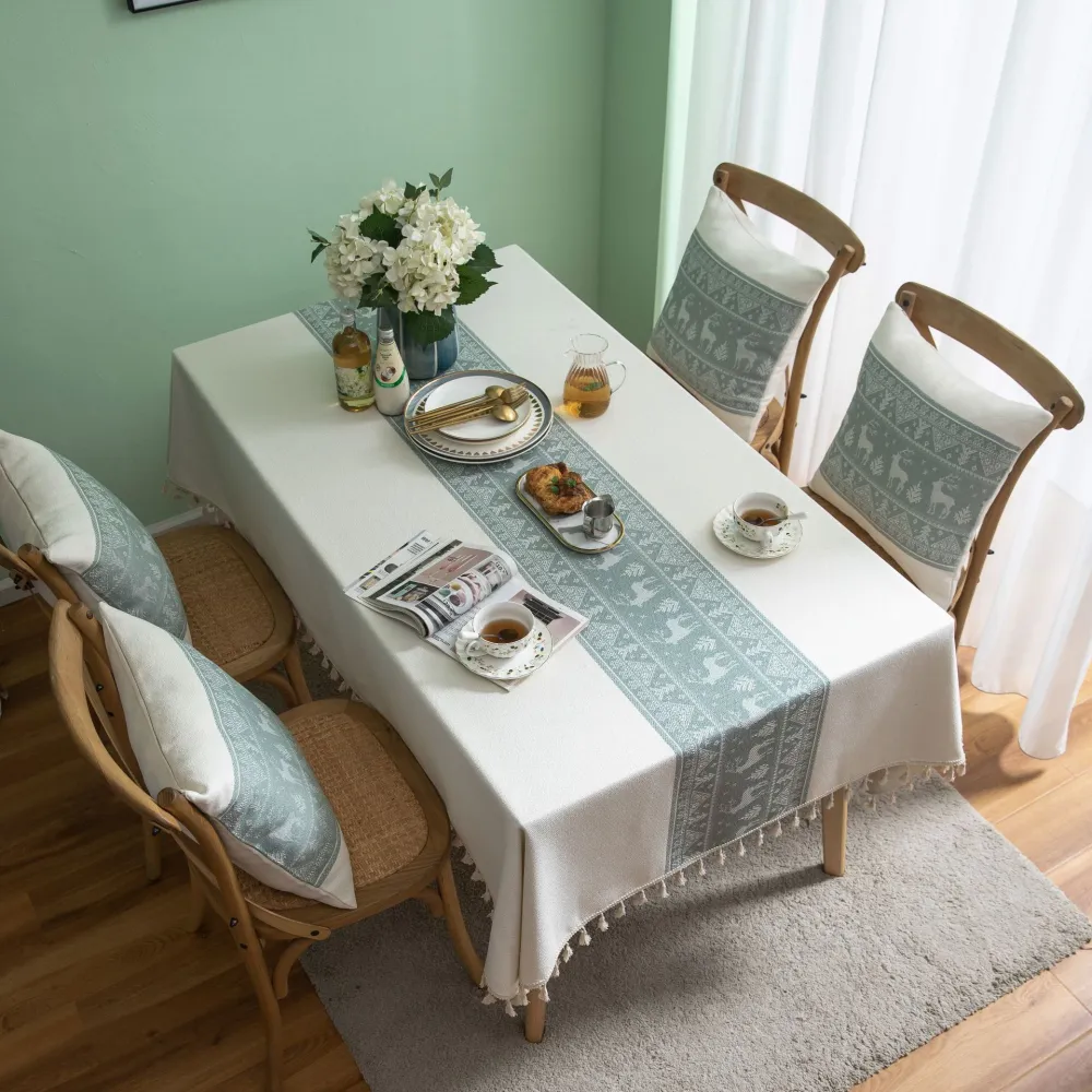 Table Cloth  Cotton Christmas Deer Green