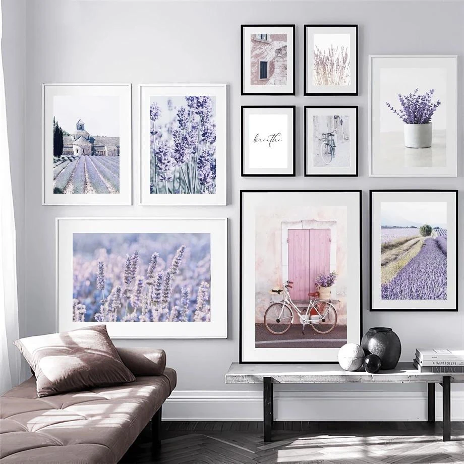 Purple Flower Field Lavender Bicycle Landscape Poster