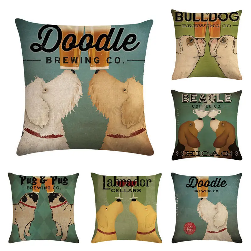 Wine Glass Dog Series Linen Pillowcase