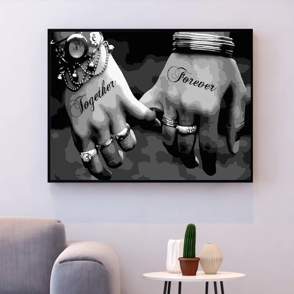 Couple Holding Hands DIY Frameless Digital Painting