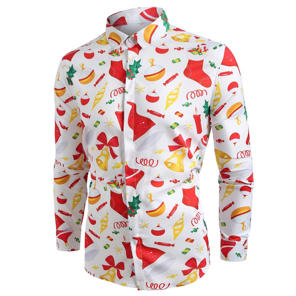 Men's Long-sleeved Christmas Flower Shirt Casual Print Plus Size