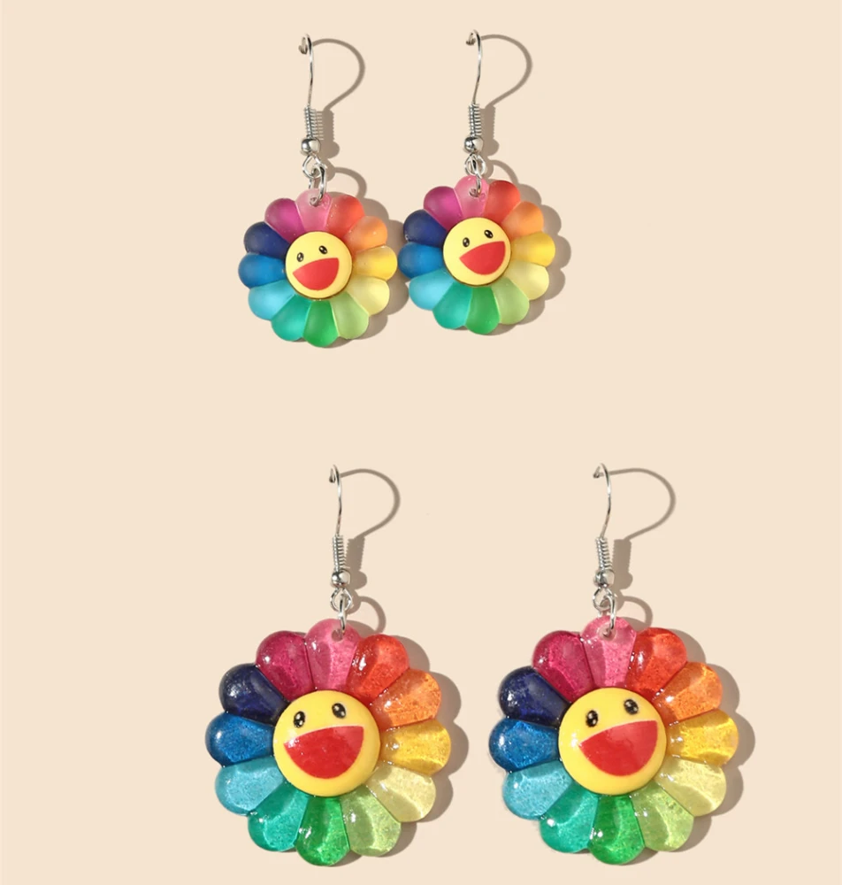 Small  Colorful Sun Flower Smiley Earrings