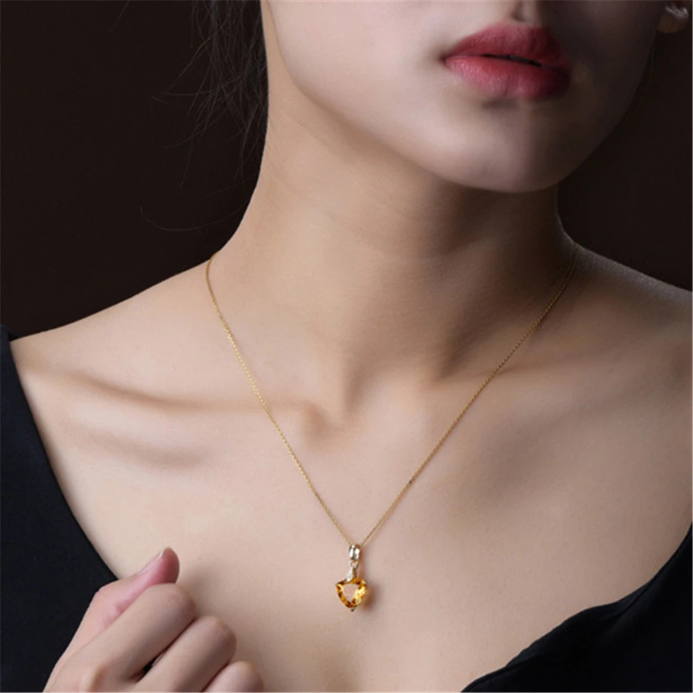 Yellow Sapphire Heart Earrings Simple Love Necklace Set