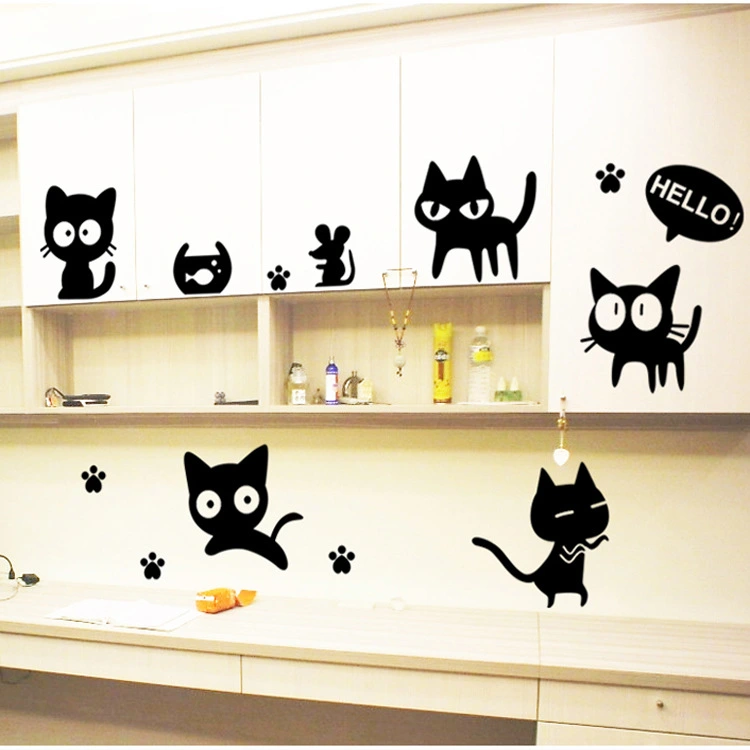 Lying Little Black Cat Notepaper Wall Sticker