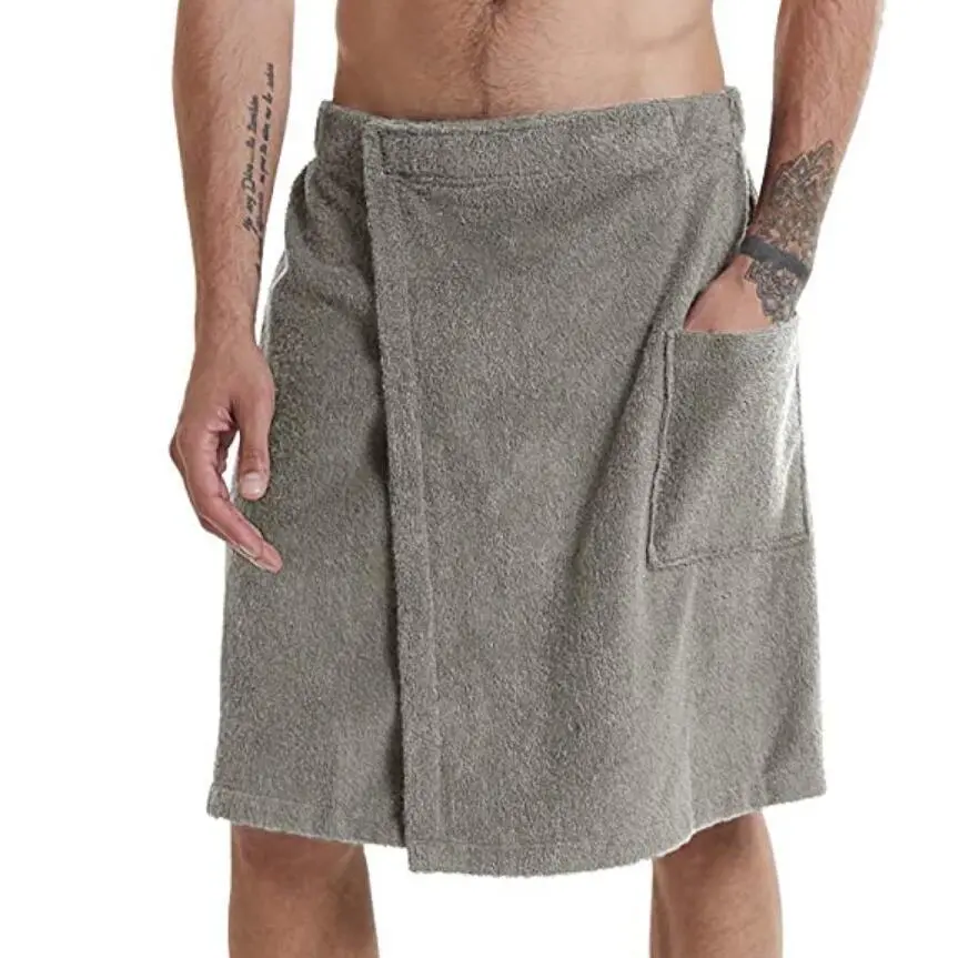 Velcro Bath Towel Men's With Pocket Bathrobe