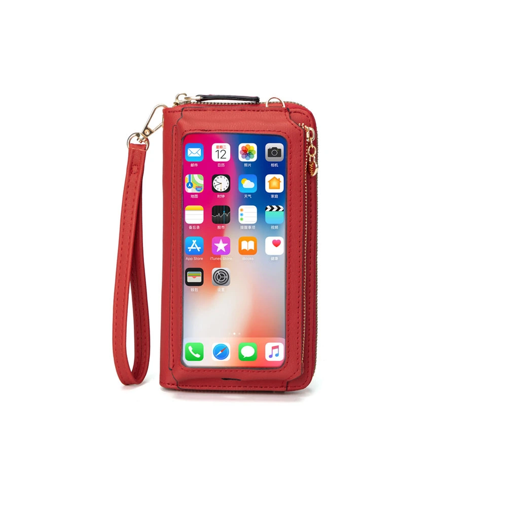 RFID Korean Version PU Ladies Multifunctional Wallet Large Capacity Ladies Touch Screen Mobile Phone Bag Single Shoulder Diagonal Small Bag